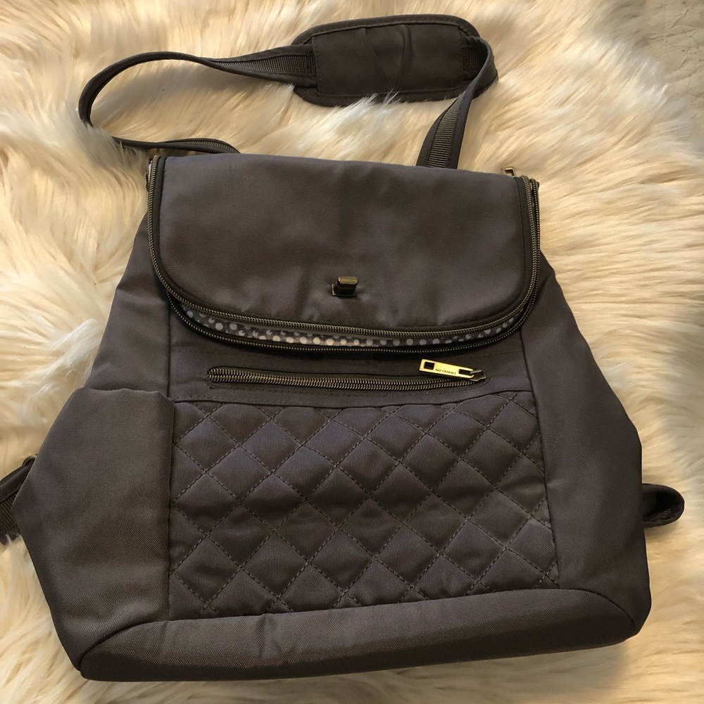 Travelon gray nylon backpack purse
